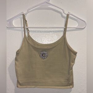 Hollister Daisy Embroidered Slim Cami Crop Top - Yellow